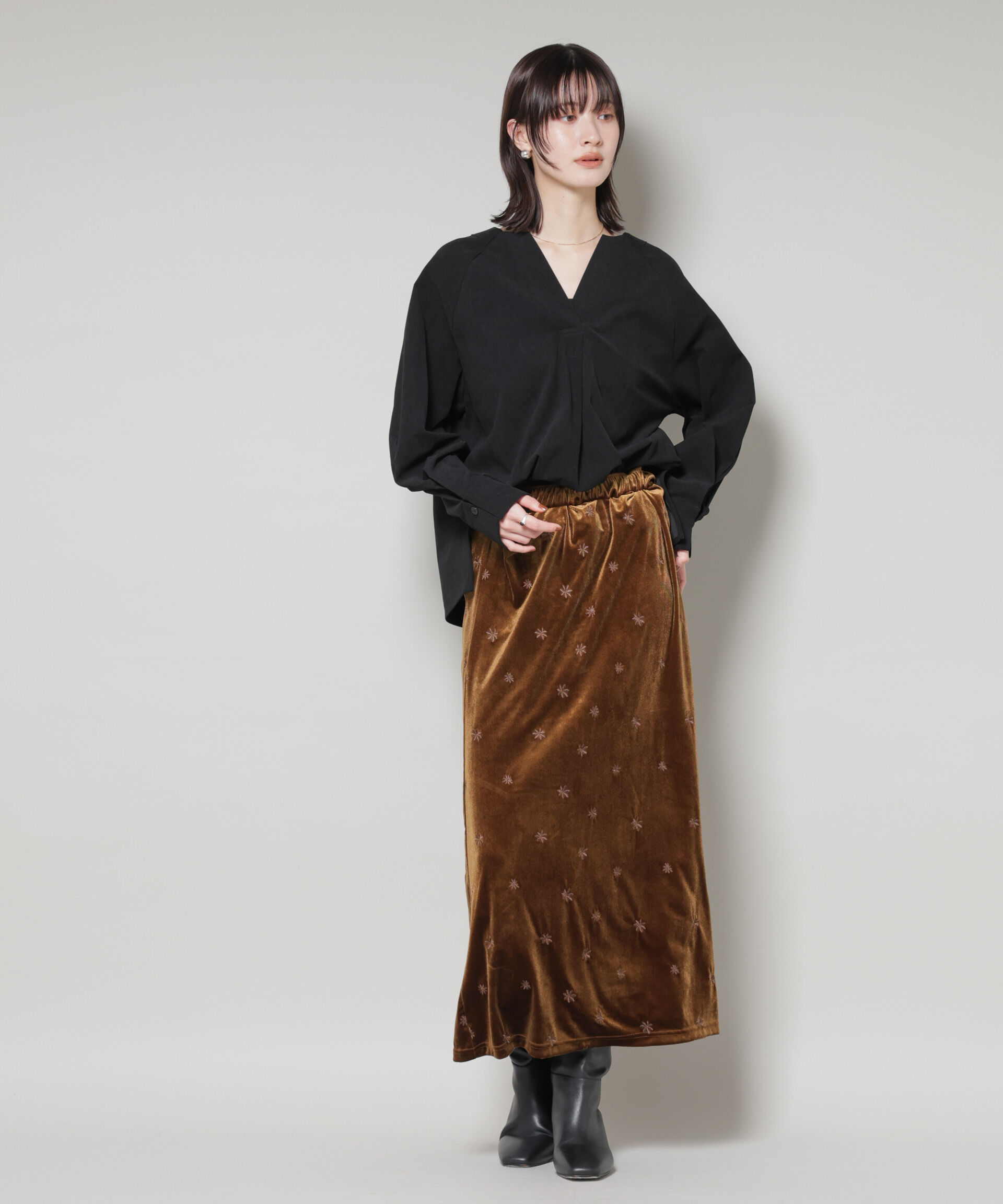 nano･universe「ストレッチ起毛スキッパープルオーバーブラウス(セットアップ可)」|シャツ・ブラウス|