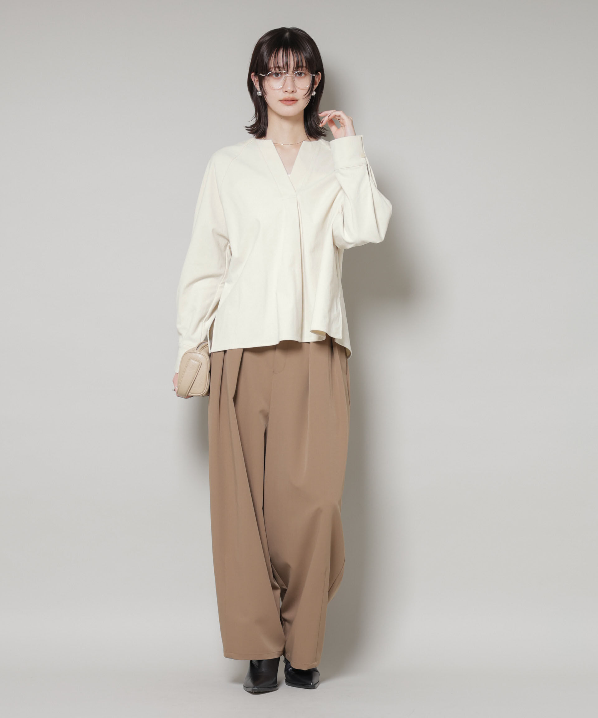 nano･universe「ストレッチ起毛スキッパープルオーバーブラウス(セットアップ可)」|シャツ・ブラウス|