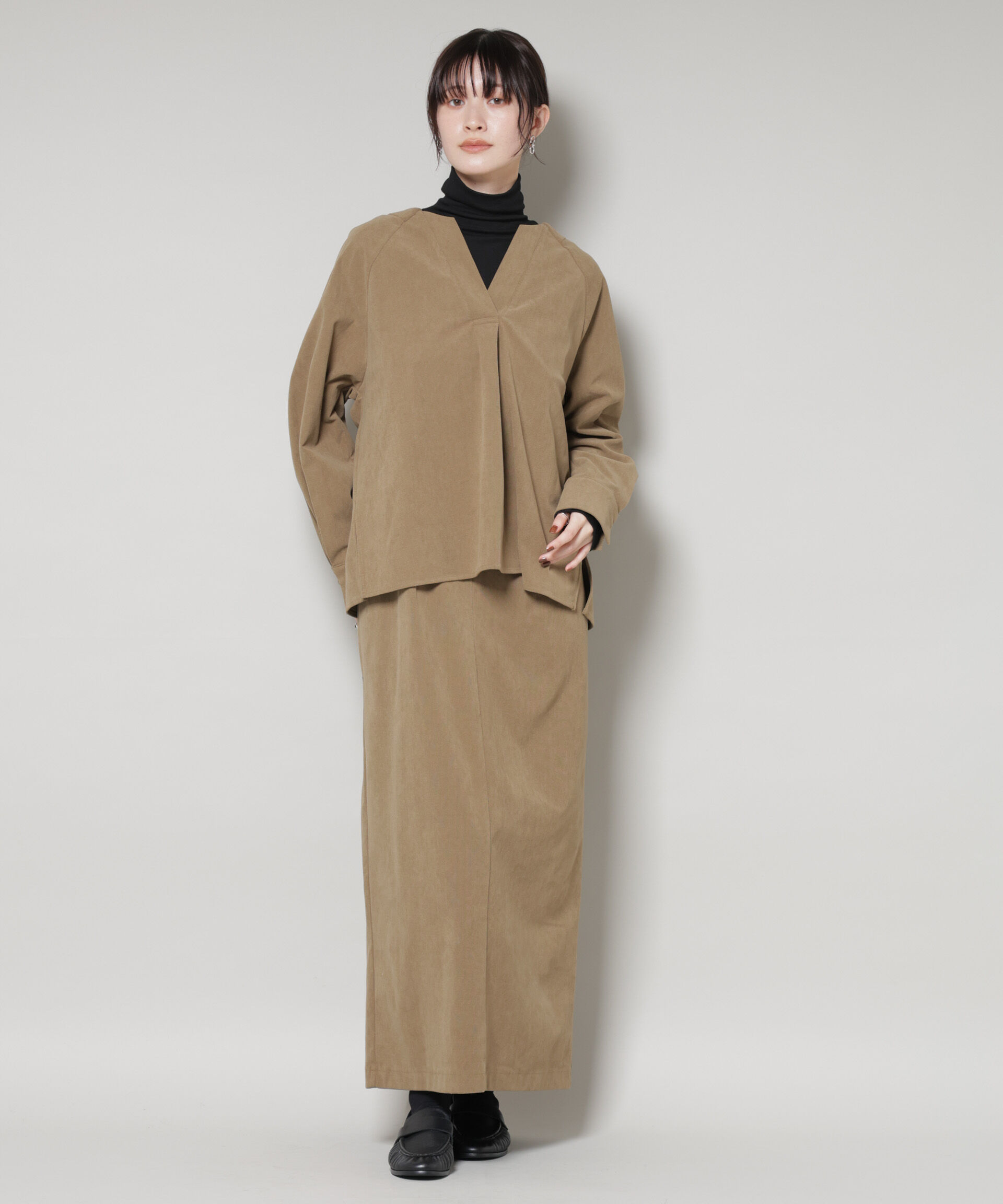 nano･universe「ストレッチ起毛スキッパープルオーバーブラウス(セットアップ可)」|シャツ・ブラウス|