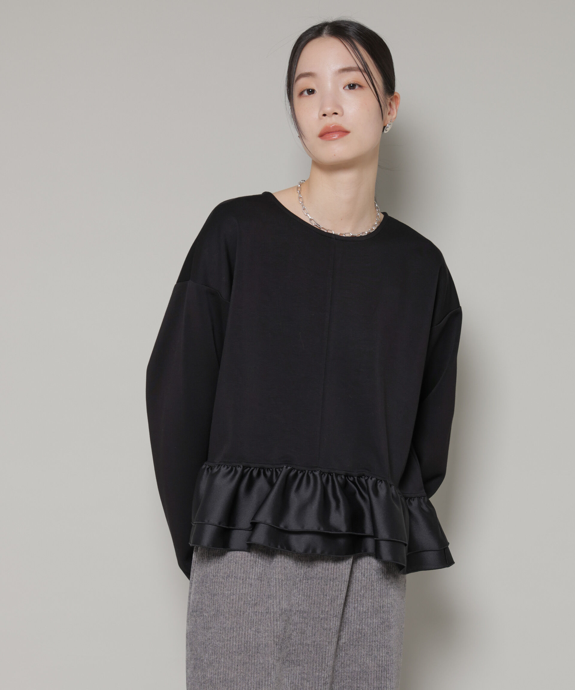 nano･universe「ダンボールカットサテンペプラムトップス」|Tシャツ・カットソー|