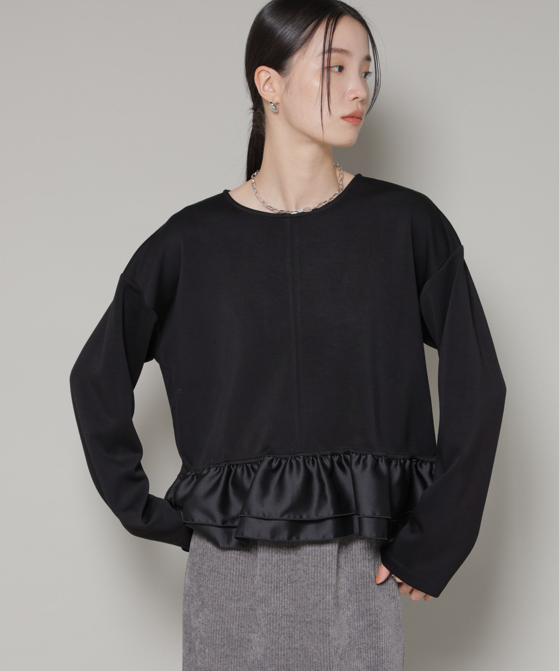 nano･universe「ダンボールカットサテンペプラムトップス」|Tシャツ・カットソー|