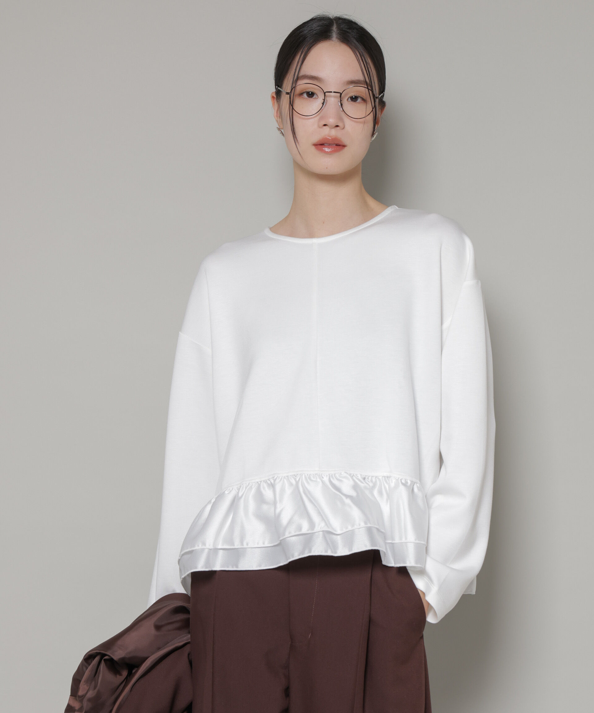 nano･universe「ダンボールカットサテンペプラムトップス」|Tシャツ・カットソー|