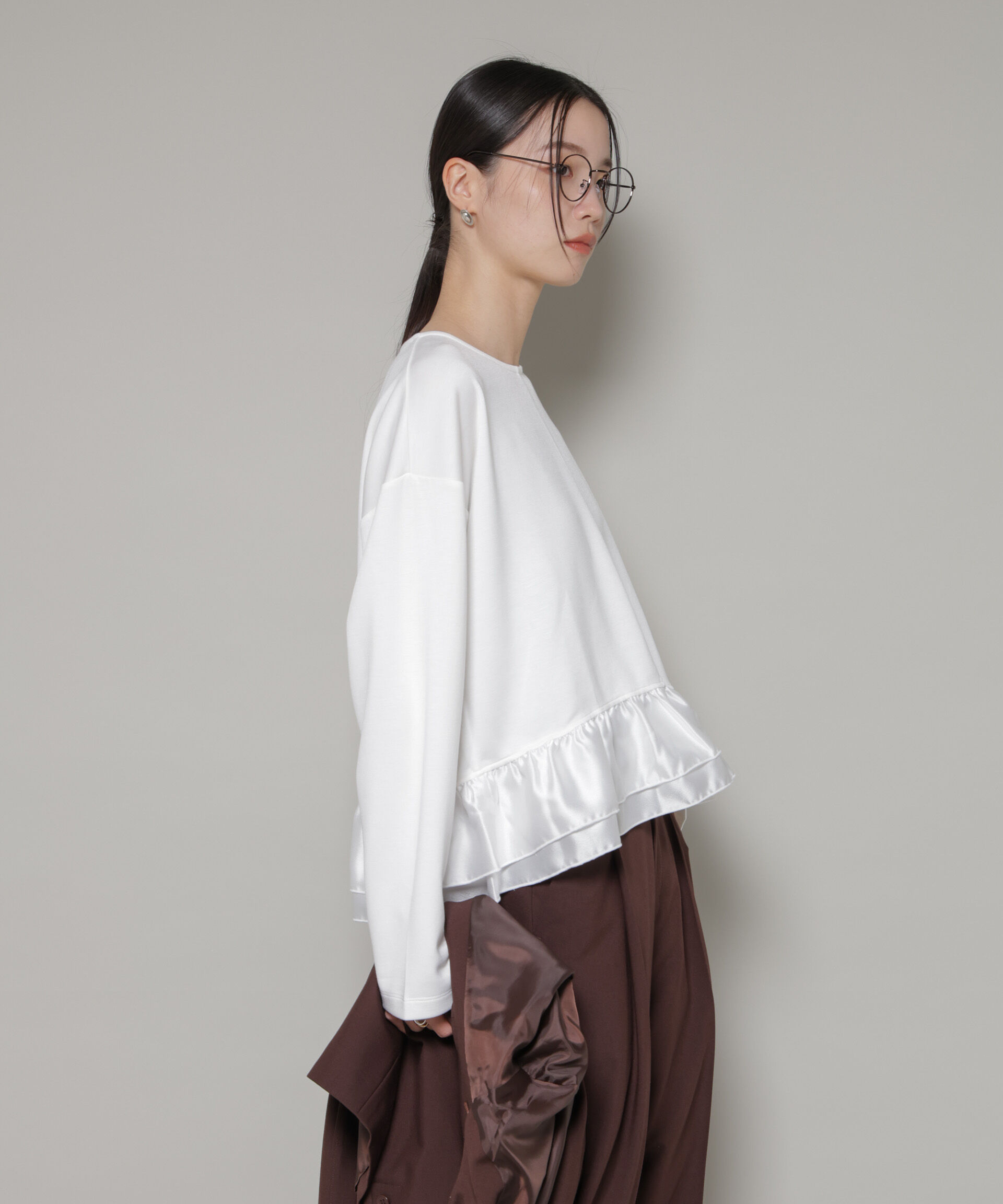 nano･universe「ダンボールカットサテンペプラムトップス」|Tシャツ・カットソー|