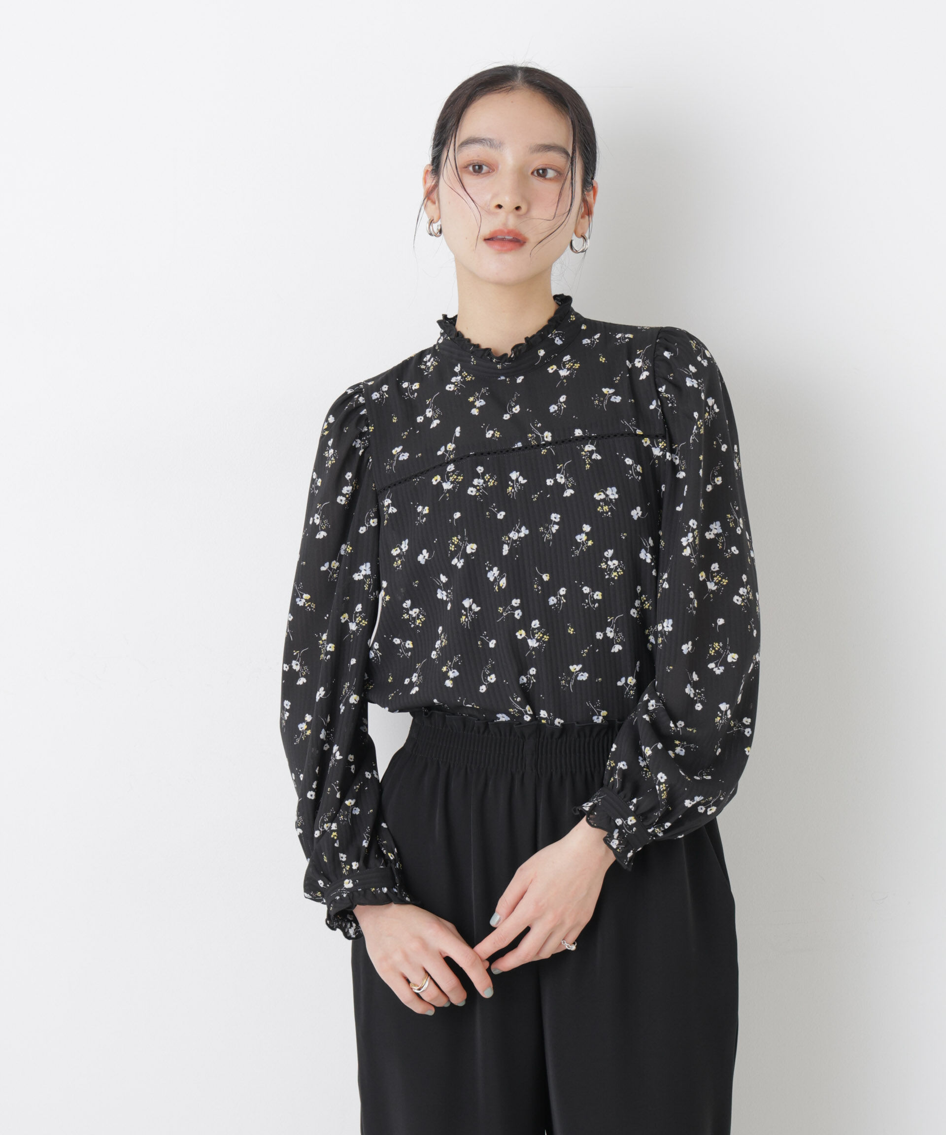 nano･universe「フラワープリントスタンドフリルブラウス(セットアップ可)」|シャツ・ブラウス|