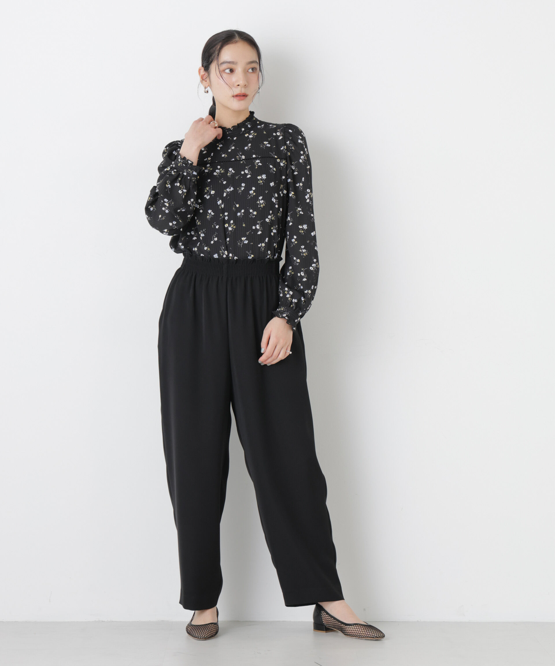 nano･universe「フラワープリントスタンドフリルブラウス(セットアップ可)」|シャツ・ブラウス|