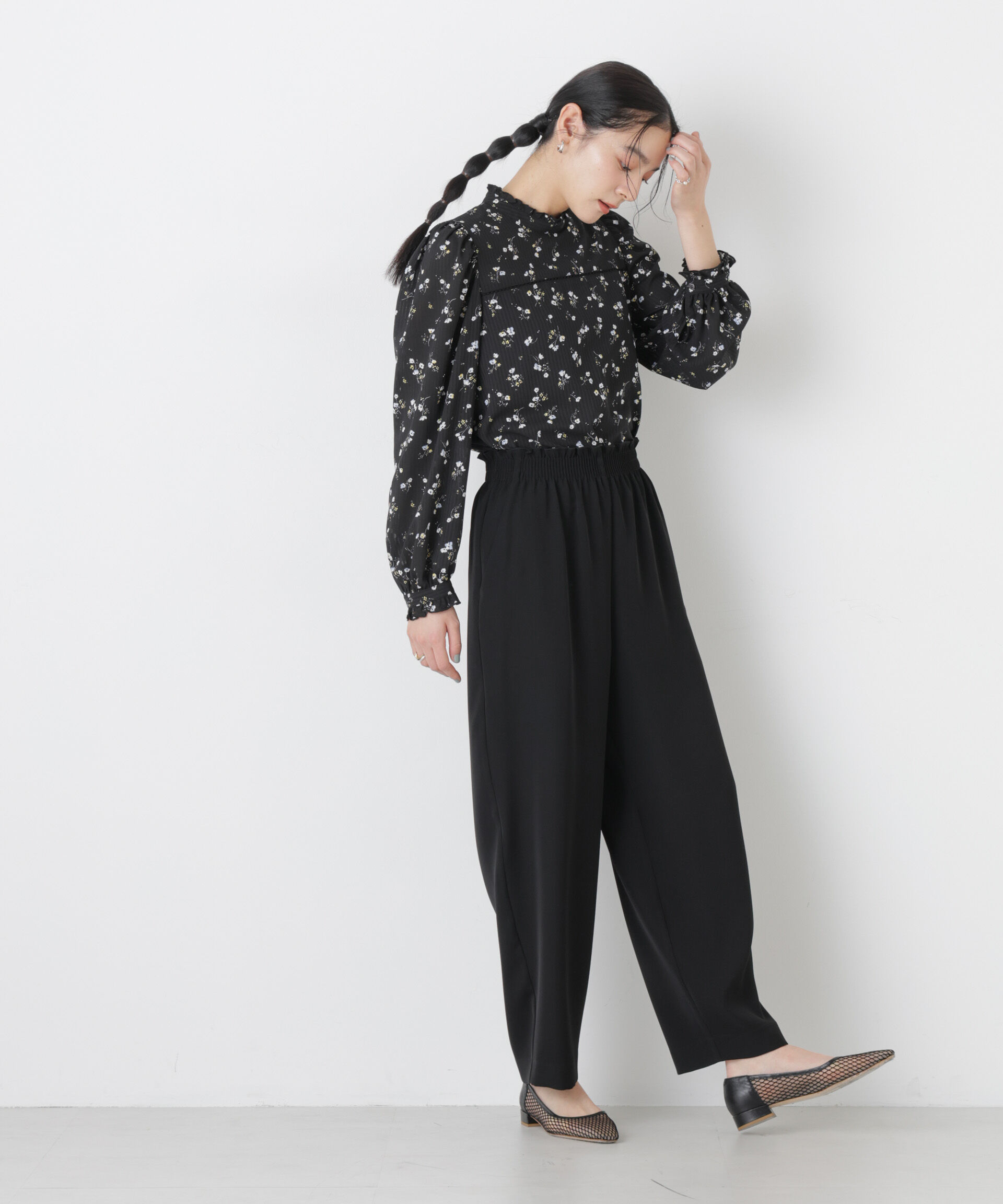 nano･universe「フラワープリントスタンドフリルブラウス(セットアップ可)」|シャツ・ブラウス|