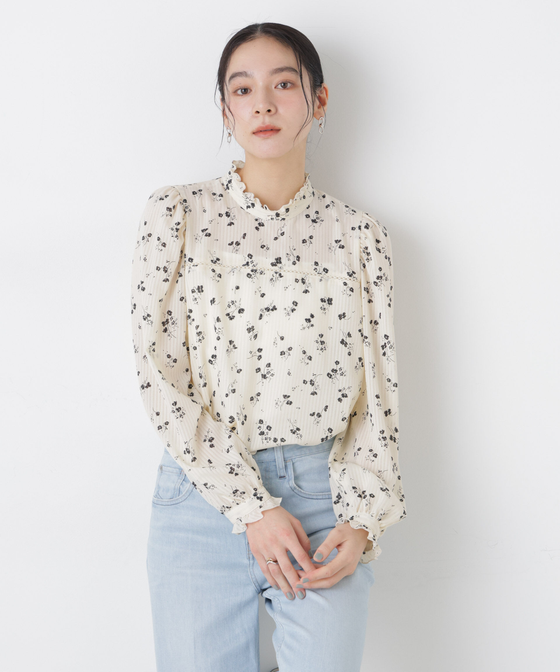 nano･universe「フラワープリントスタンドフリルブラウス(セットアップ可)」|シャツ・ブラウス|アイボリー7