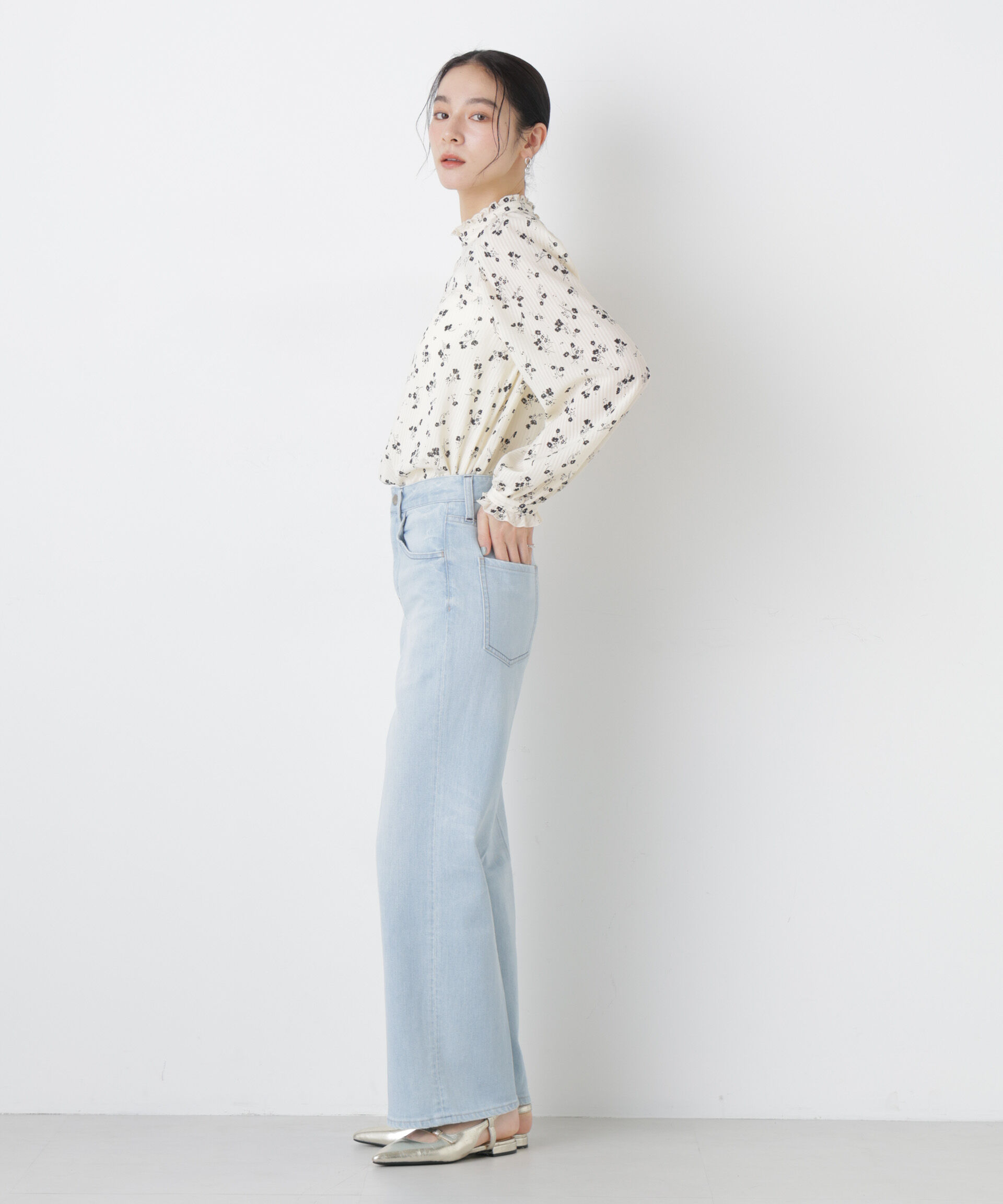 nano･universe「フラワープリントスタンドフリルブラウス(セットアップ可)」|シャツ・ブラウス|