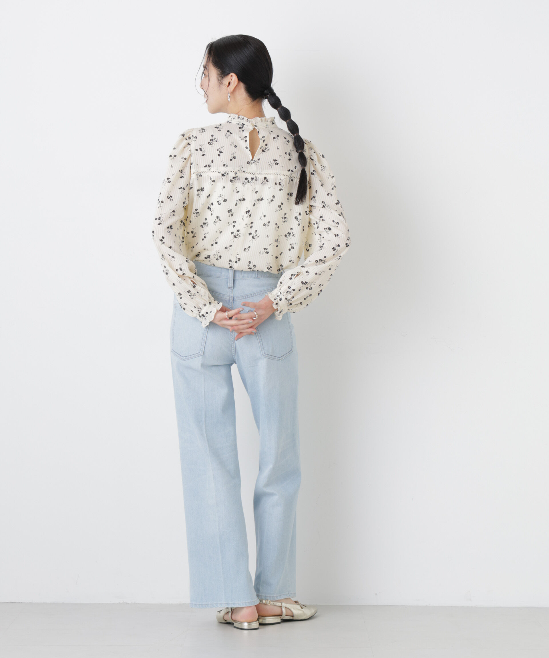 nano･universe「フラワープリントスタンドフリルブラウス(セットアップ可)」|シャツ・ブラウス|