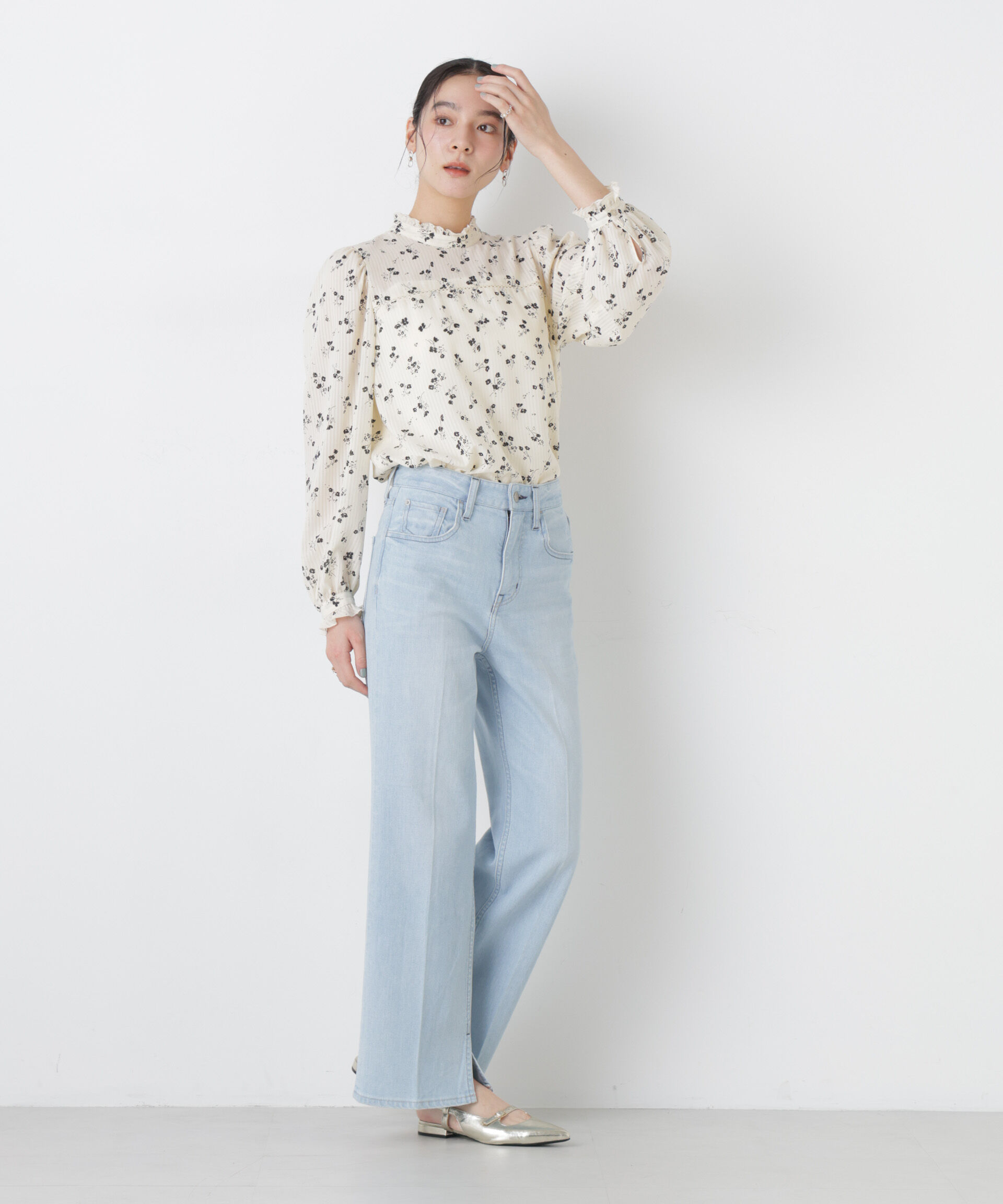 nano･universe「フラワープリントスタンドフリルブラウス(セットアップ可)」|シャツ・ブラウス|