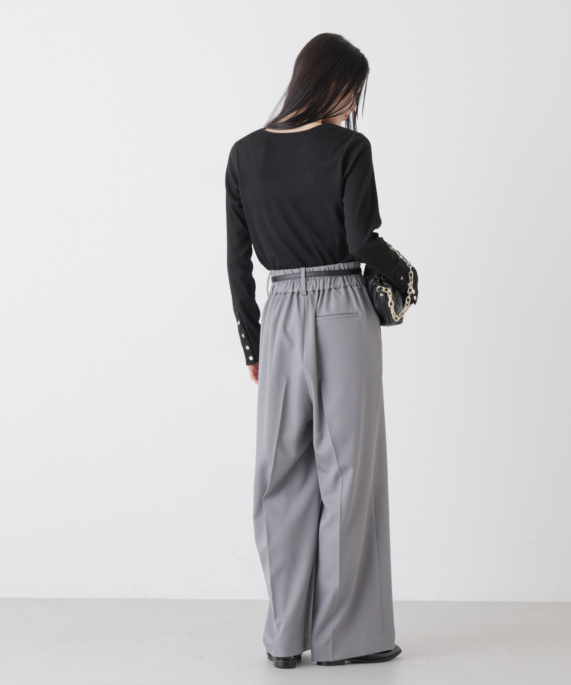 nano･universe「ハイウエストツータックワイドパンツ」|チノ|