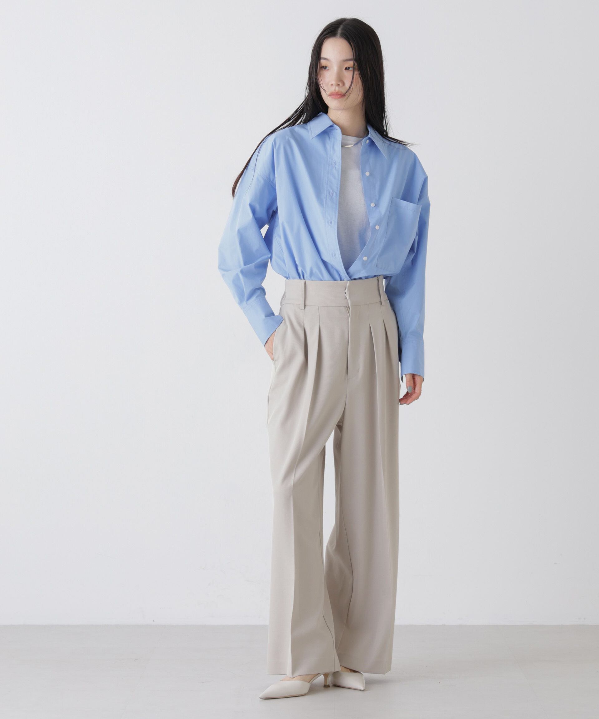 nano･universe「ハイウエストツータックワイドパンツ」|チノ|