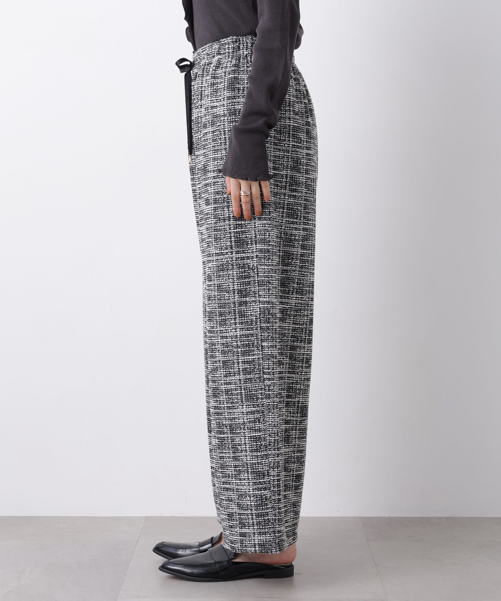 nano･universe「カットツイードドロストワイドパンツ(セットアップ可)」|チノ|