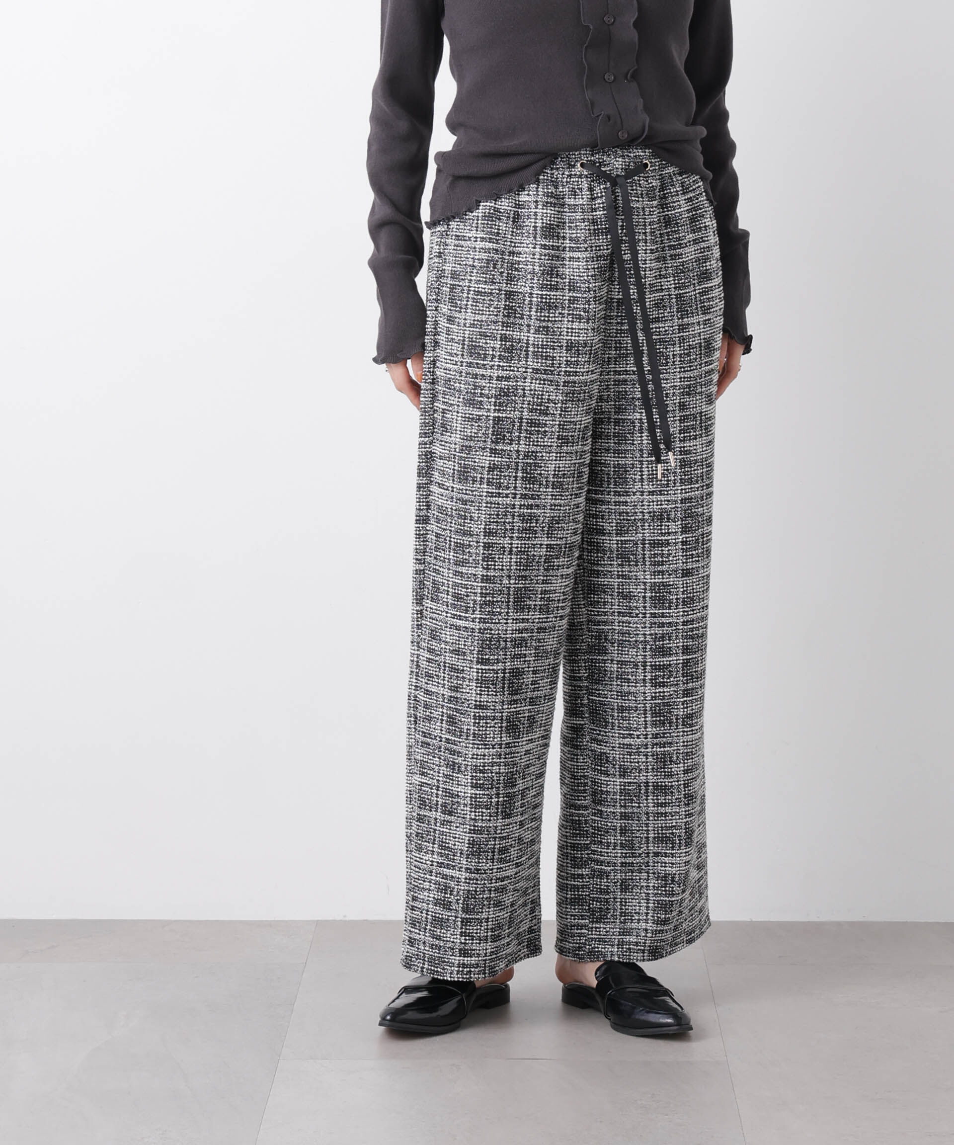 nano･universe「カットツイードドロストワイドパンツ(セットアップ可)」|チノ|