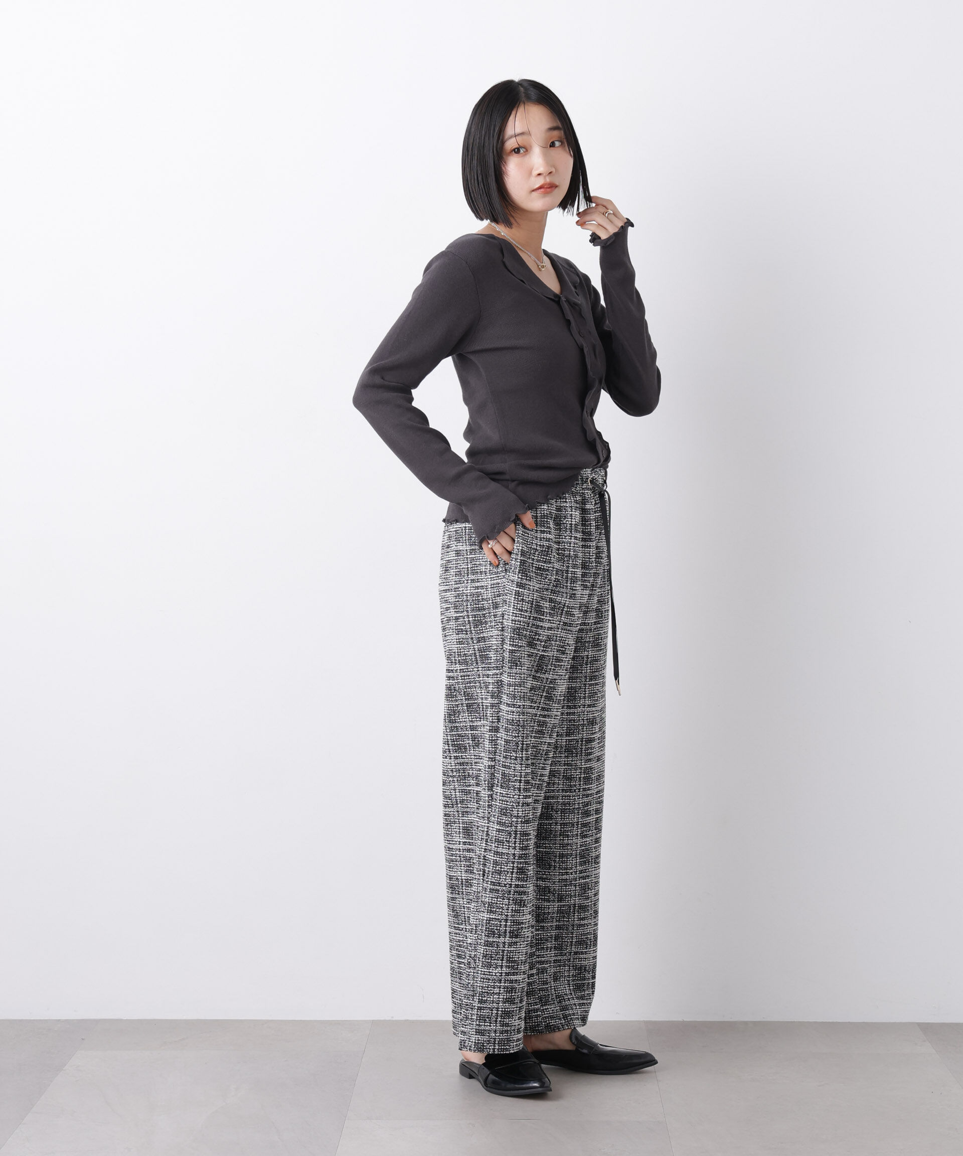 nano･universe「カットツイードドロストワイドパンツ(セットアップ可)」|チノ|