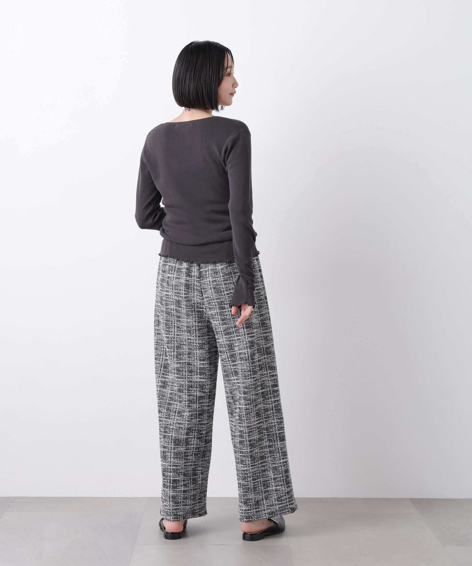 nano･universe「カットツイードドロストワイドパンツ(セットアップ可)」|チノ|