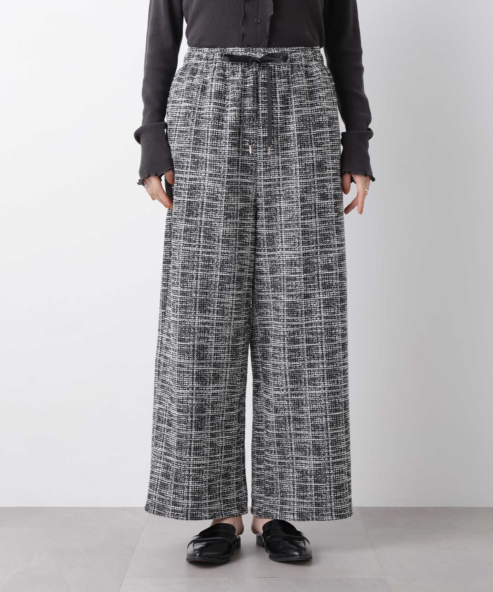 nano･universe「カットツイードドロストワイドパンツ(セットアップ可)」|チノ|