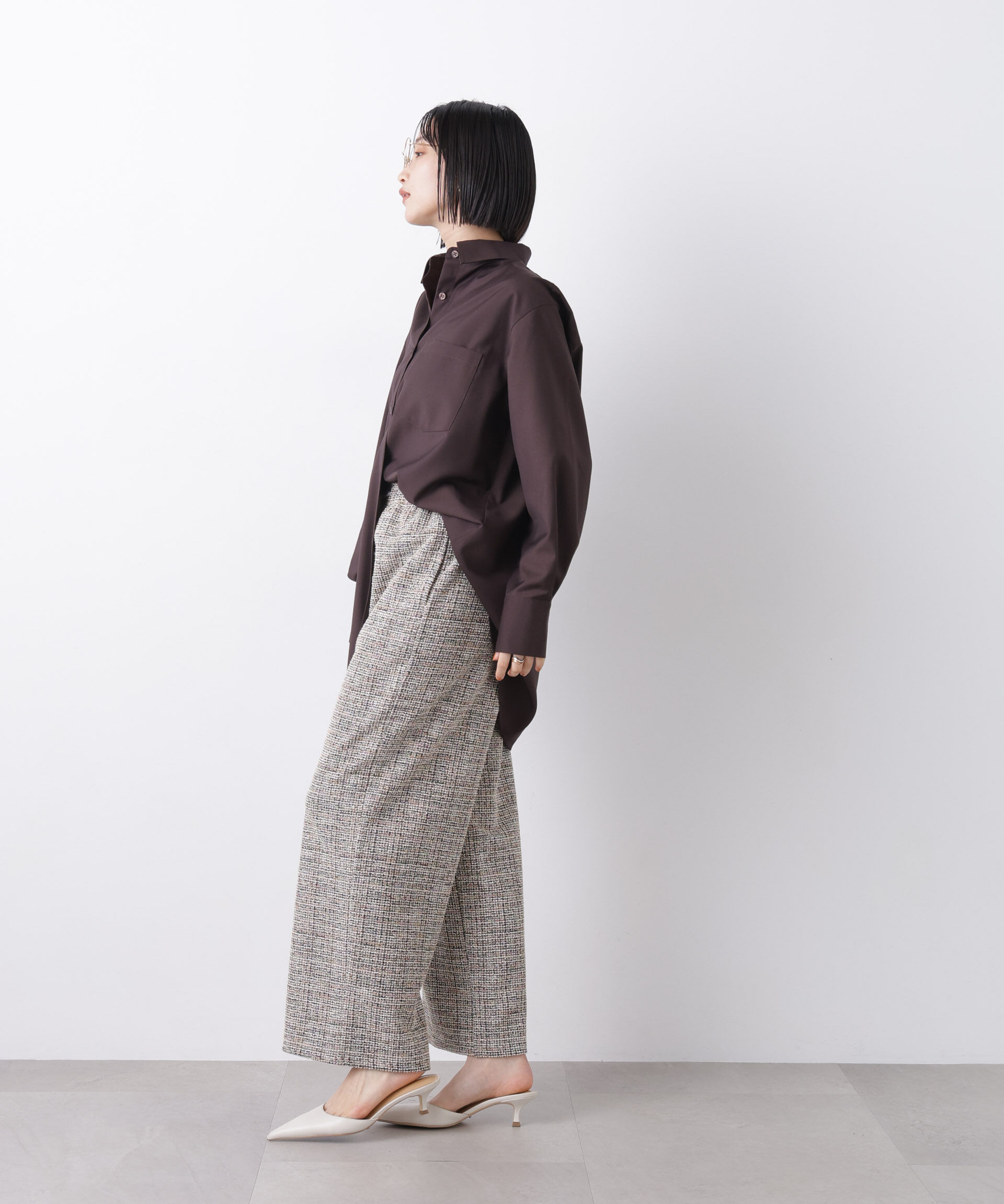 nano･universe「カットツイードドロストワイドパンツ(セットアップ可)」|チノ|