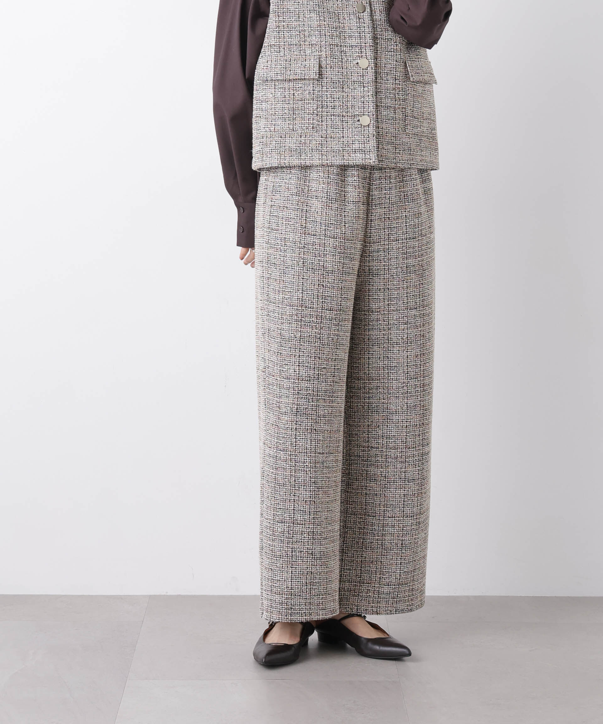 nano･universe「カットツイードドロストワイドパンツ(セットアップ可)」|チノ|