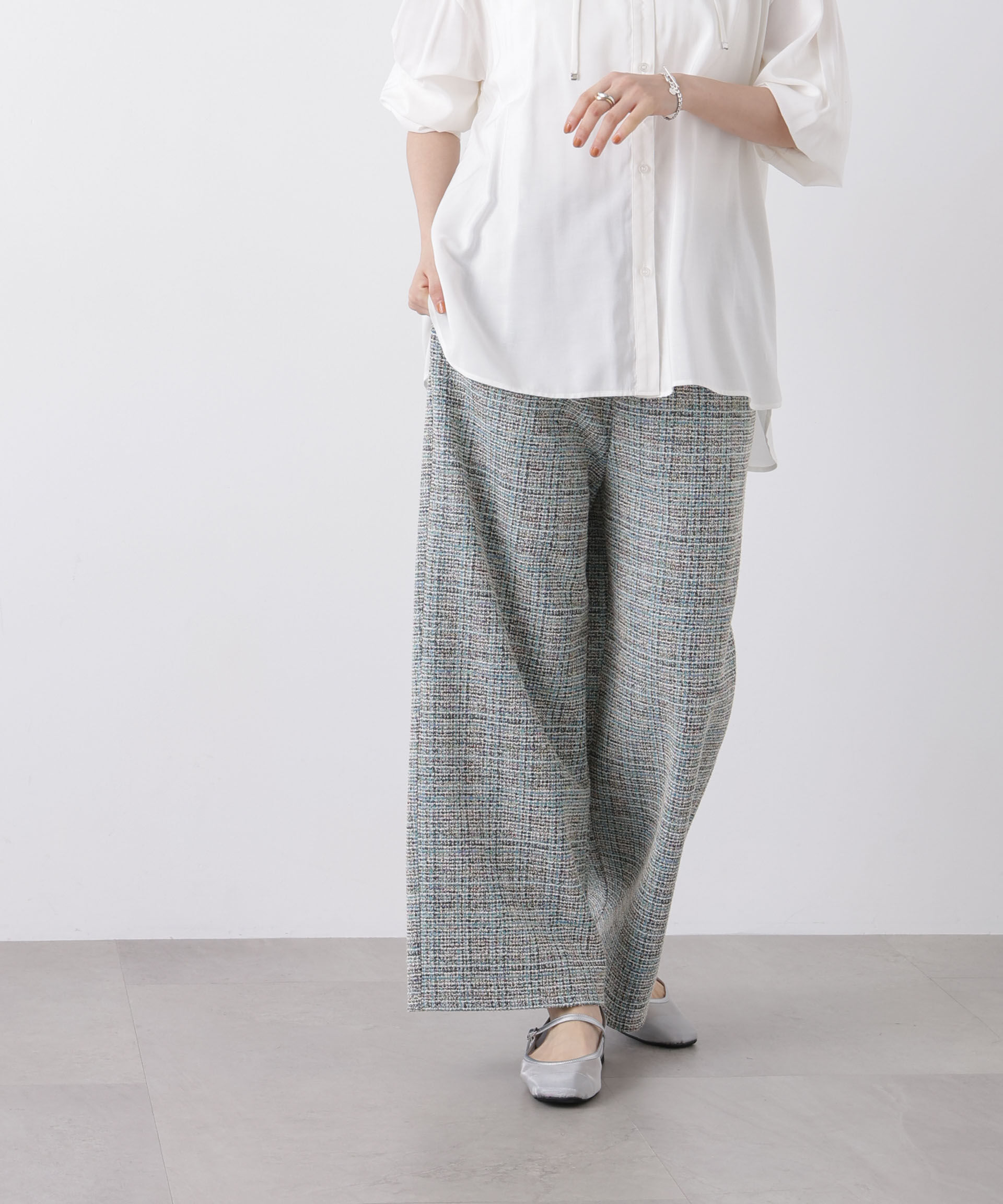 nano･universe「カットツイードドロストワイドパンツ(セットアップ可)」|チノ|