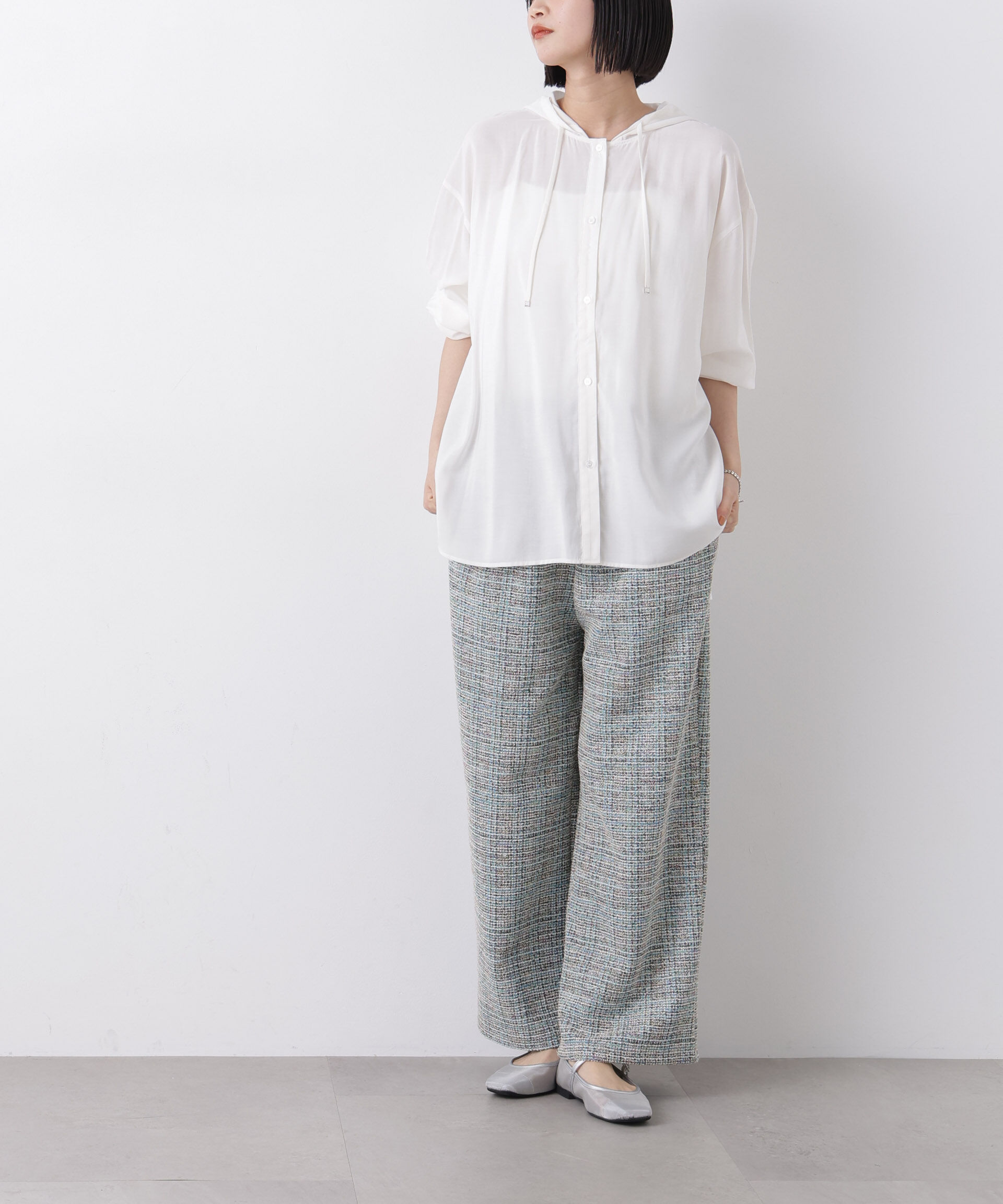 nano･universe「カットツイードドロストワイドパンツ(セットアップ可)」|チノ|