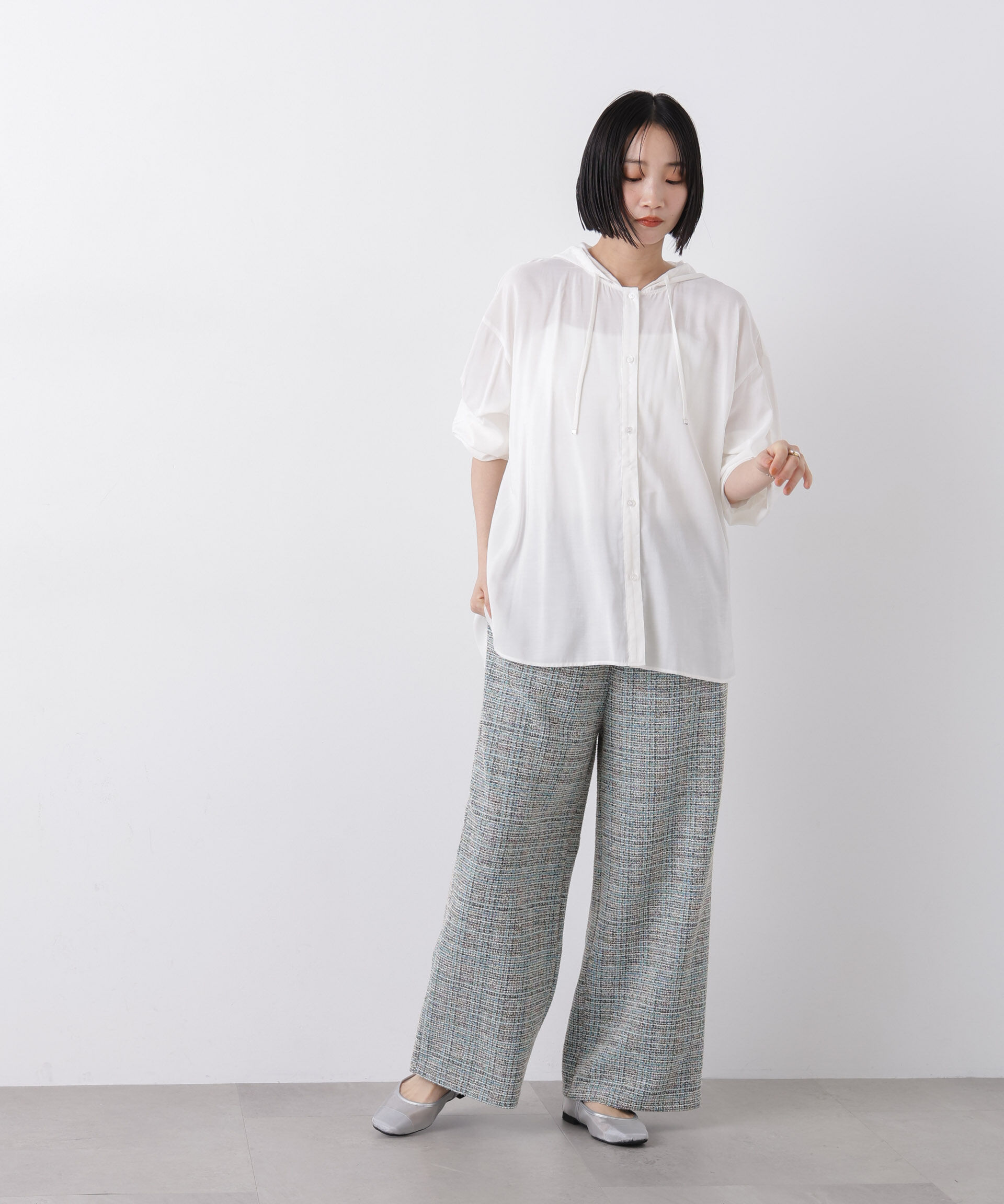 nano･universe「カットツイードドロストワイドパンツ(セットアップ可)」|チノ|