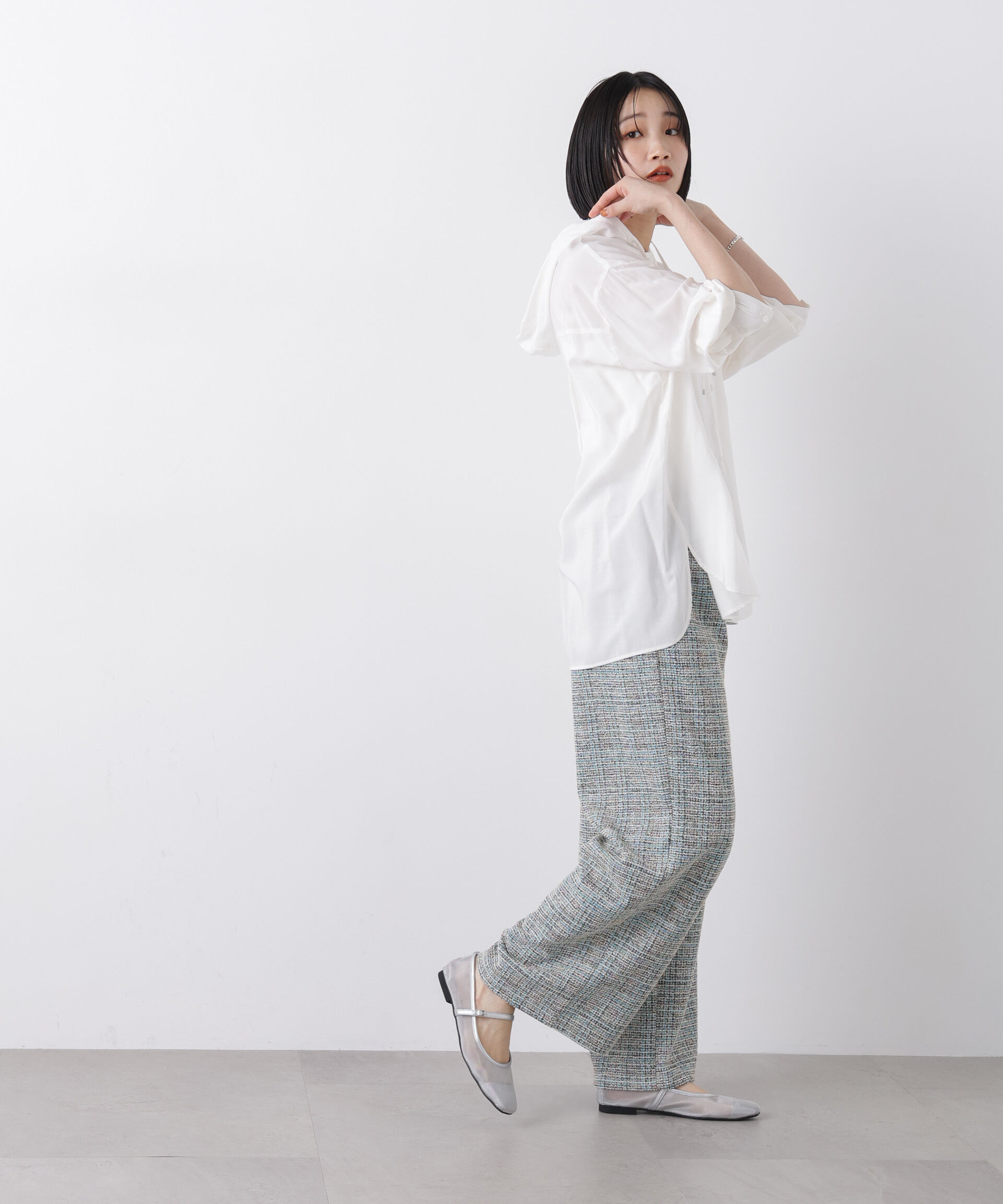 nano･universe「カットツイードドロストワイドパンツ(セットアップ可)」|チノ|