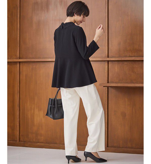 23区「【セットアップ対応/洗える】トリアセダブルジョーゼット 2WAYレース襟 ペプラムブラウス」|シャツ・ブラウス|