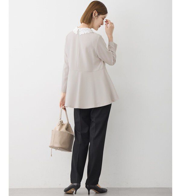 23区「【セットアップ対応/洗える】トリアセダブルジョーゼット 2WAYレース襟 ペプラムブラウス」|シャツ・ブラウス|
