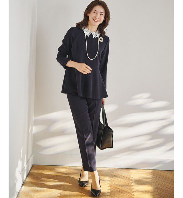 23区「【セットアップ対応/洗える】トリアセダブルジョーゼット 2WAYレース襟 ペプラムブラウス」|シャツ・ブラウス|