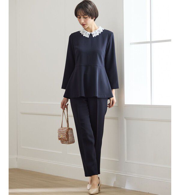 23区「【セットアップ対応/洗える】トリアセダブルジョーゼット 2WAYレース襟 ペプラムブラウス」|シャツ・ブラウス|