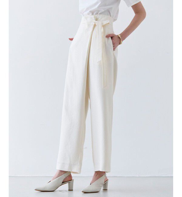 BEIGE,「【L-size】CAROLE / リネンライクラップワイドパンツ」|その他|