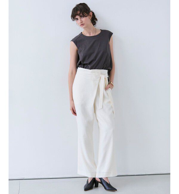 BEIGE,「【L-size】CAROLE / リネンライクラップワイドパンツ」|その他|