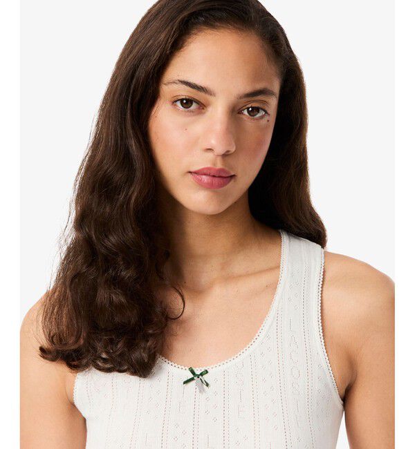 LACOSTE「レース調 ポワンテルニット リボンタンクトップ」|タンクトップ|