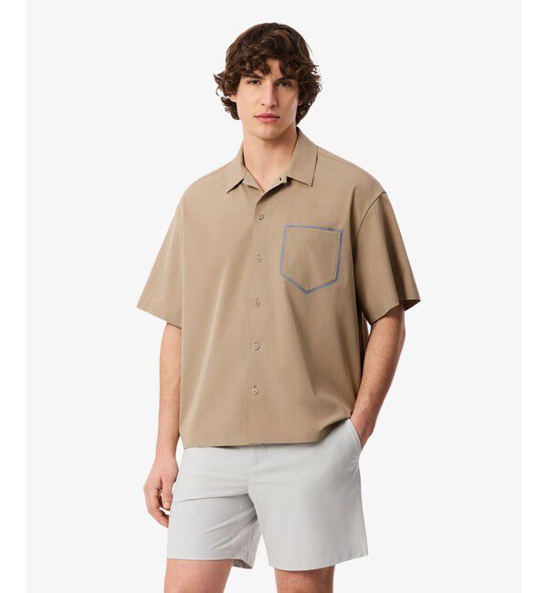 LACOSTE「撥水防風ストレッチオープンカラーシャツ」|シャツ・ブラウス|ベージュ