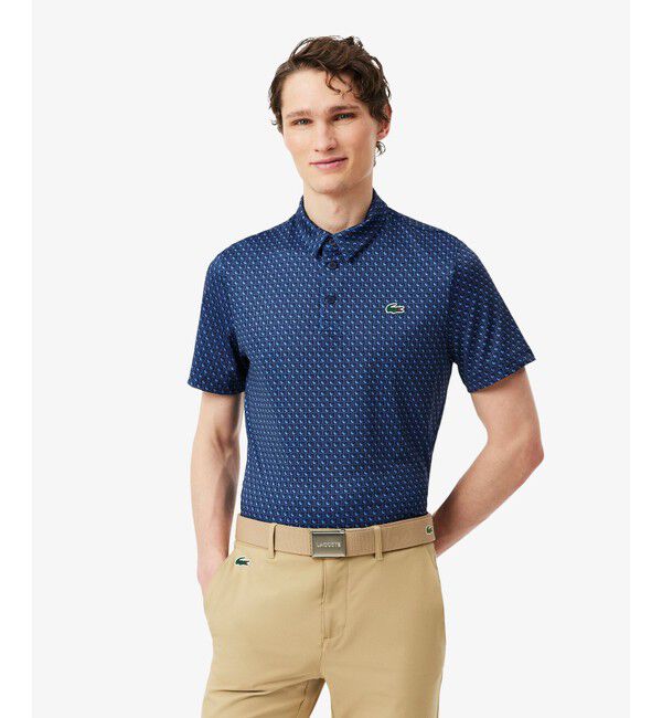 LACOSTE「総柄ゴルフプリント ウルトラドライストレッチポロシャツ」|ポロシャツ|ネイビー
