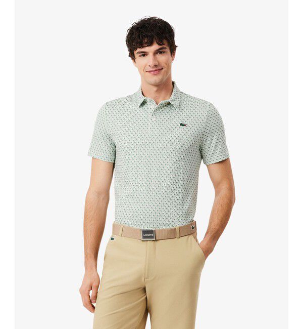 LACOSTE「総柄ゴルフプリント ウルトラドライストレッチポロシャツ」|ポロシャツ|ホワイト