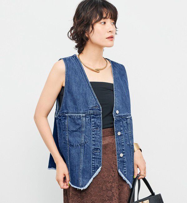 Rie Miller「【RM denim】Vネックデニムベスト」|ベスト・ジレ|