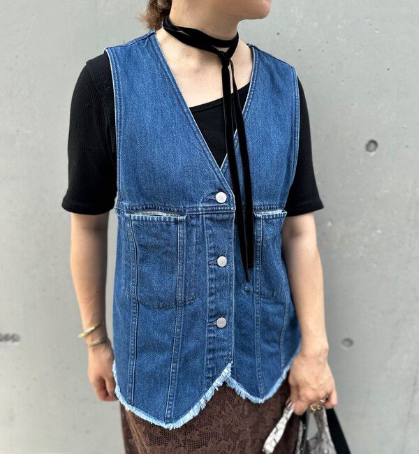 Rie Miller「【RM denim】Vネックデニムベスト」|ベスト・ジレ|