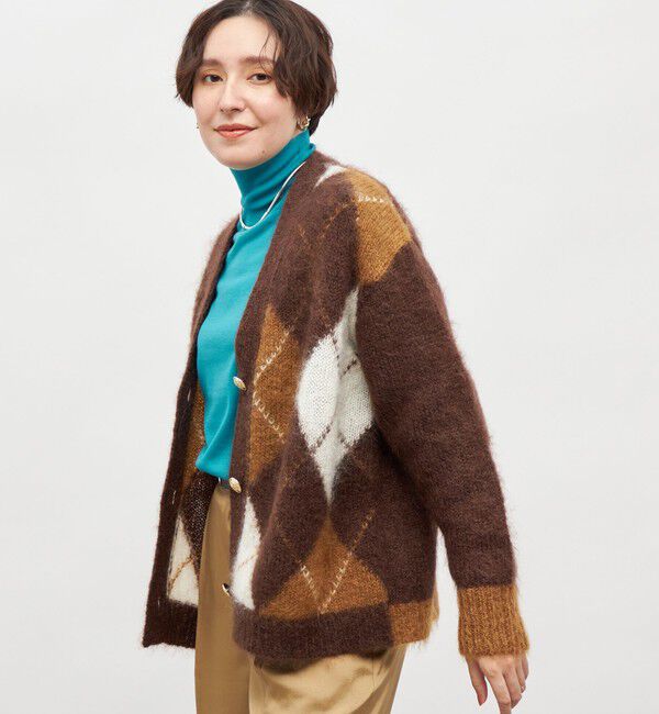 Laraaji「モヘアインターシャアーガイルVネックカーディガン」|カーディガン|