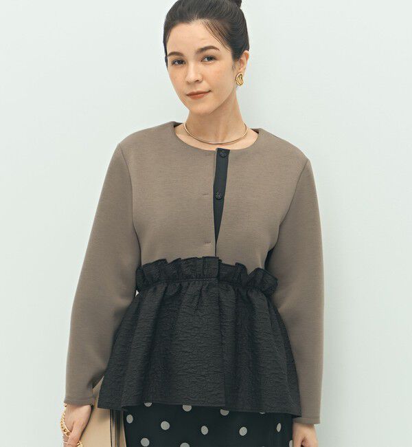 NOLLEY'S「《セットアップ対応》ウォッシャブルエアボールジャガードペプラムブルゾン」|ブルゾン・スタジャン|