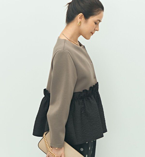 NOLLEY'S「《セットアップ対応》ウォッシャブルエアボールジャガードペプラムブルゾン」|ブルゾン・スタジャン|