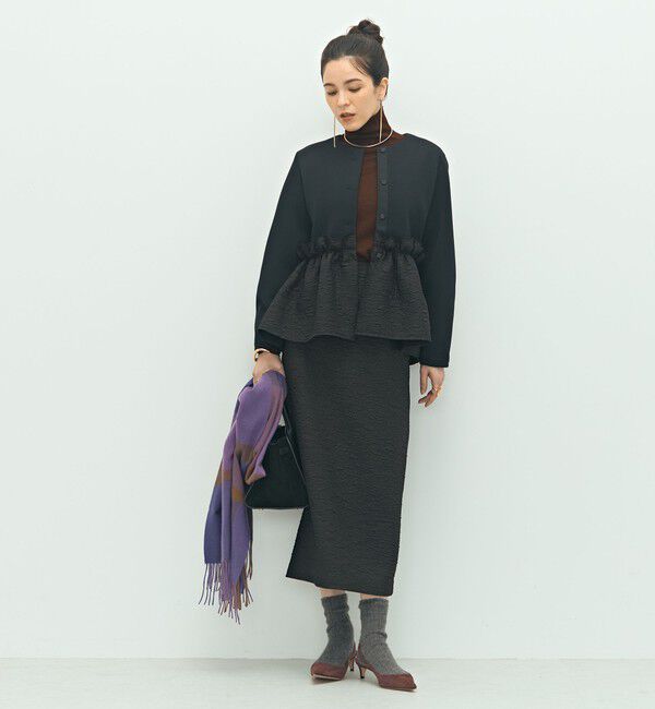 NOLLEY'S「《セットアップ対応》ウォッシャブルエアボールジャガードペプラムブルゾン」|ブルゾン・スタジャン|