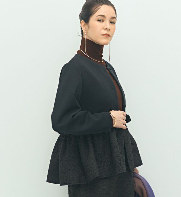 NOLLEY'S「《セットアップ対応》ウォッシャブルエアボールジャガードペプラムブルゾン」|ブルゾン・スタジャン|