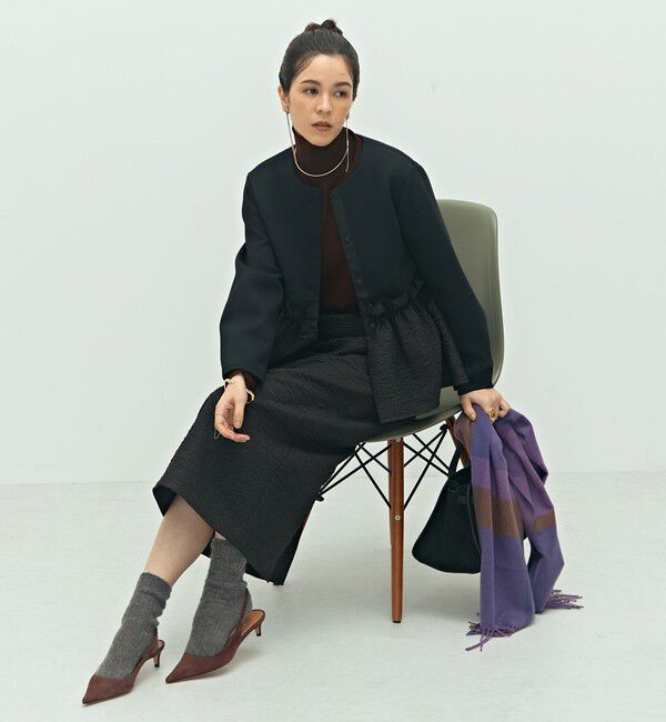 NOLLEY'S「《セットアップ対応》ウォッシャブルエアボールジャガードペプラムブルゾン」|ブルゾン・スタジャン|