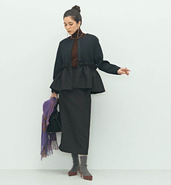 NOLLEY'S「《セットアップ対応》ウォッシャブルエアボールジャガードペプラムブルゾン」|ブルゾン・スタジャン|