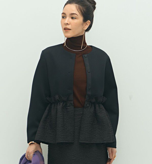 NOLLEY'S「《セットアップ対応》ウォッシャブルエアボールジャガードペプラムブルゾン」|ブルゾン・スタジャン|