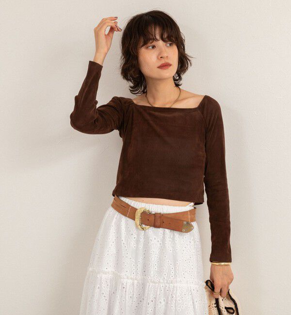 MAQWEL「【MAQWEL/マクウェル】ウォッシャブルベロアレイヤードトップス」|Tシャツ・カットソー|