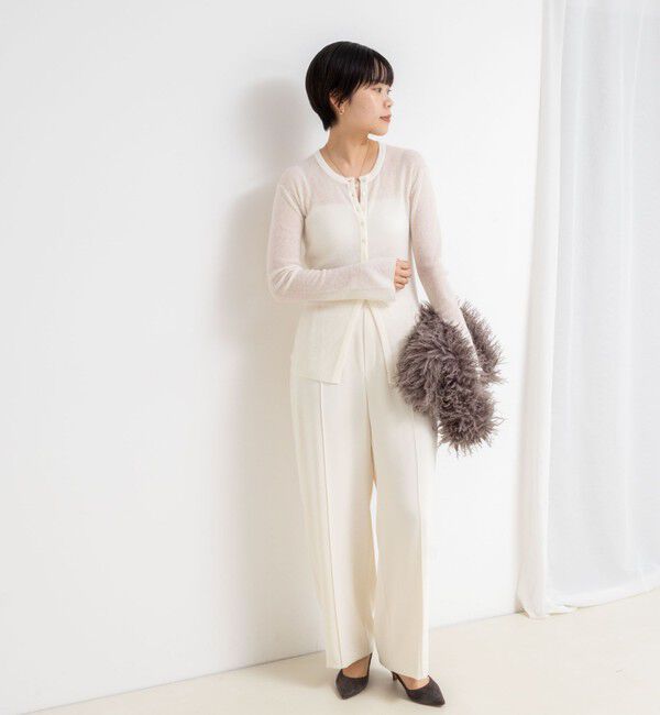 NOLLEY'S sophi「カシミヤ混ガーゼ風リブクルーネックミディ丈カーディガン」|カーディガン|