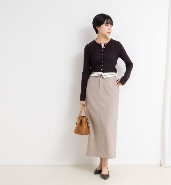 NOLLEY'S sophi「カシミヤ混ガーゼ風リブクルーネックミディ丈カーディガン」|カーディガン|